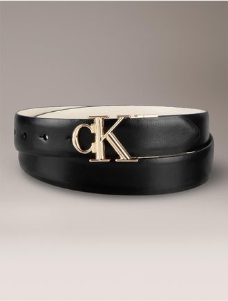 Calvin Klein Womens Reversible Monogram Logo Plaque Belt - Black - XS
