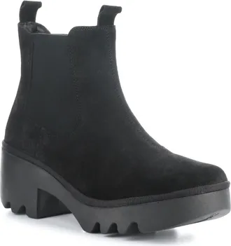FLY London Trig Platform Chelsea Boot in Black Oil Suede at Nordstrom, Size 10-10.5Us