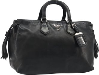 Prada Vitello Daino Convertible Tote Vitello Daino Black Leather Handbag (Pre-Owned)