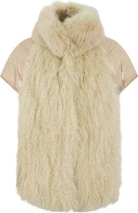 Moorer Waistcoats, female, Beige, L, Elegant Short-Sleeved Jacket
