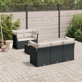 vidaXL Set De Comedor De Jard&iacute;n 7 Pzas Y Cojines Rat&aacute;n Sint&eacute;tico Negro Vidaxl