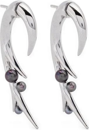 Shaun Leane large hooked black pearl earrings - Zilver