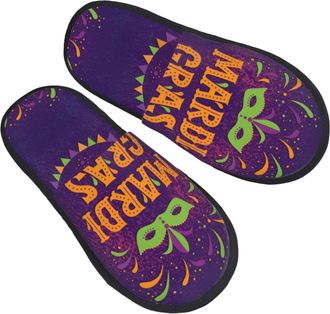 Generic Women Men House Slippers Mardi Gras Print House Slippers For Women Warm Soft Man House Shoes, For Indoor Outdoor, Travel, Home, L