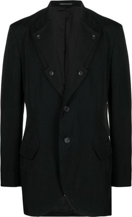 Yohji Yamamoto single-breasted fitted blazer - men - Cupro/Wool - 3 - Black