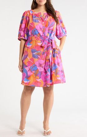 Sugarlips Floral Print Belted Minidress in Magenta at Nordstrom, Size 3X