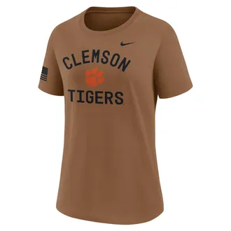 Nike Clemson 2026 Military Appreciation Nike Womens Dri-FIT College T-Shirt in Brown | 03KQ2EACLN-WYJ