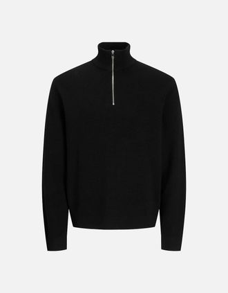 Jack & Jones Mens Jack & Jones JPR BLAMILANO Stitch Knit Half Zip Black - Size: 38