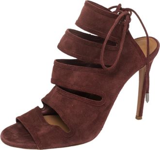 Aquazzura Maroon Suede Sloane Cutout Peep Toe Sandals