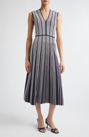Max Mara Stripe Fit & Flare Sweater Dress in Ultramarine at Nordstrom, Size X-Large