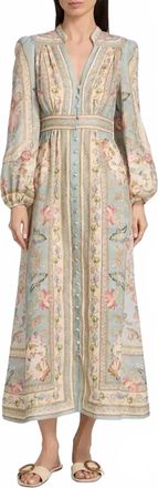 Zimmermann Roselight Plunge Midi Dress In Blue Tapestry Floral