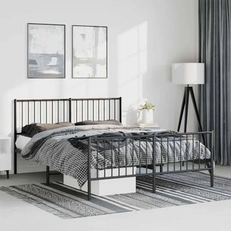 vidaXL Estructura Cama Sin Colch&oacute;n Con Estribo Metal Negro 135x190 Cm Vidaxl