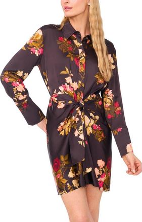 Ted Baker Laurel Floral Long Sleeve Shirtdress in Rich Black at Nordstrom, Size X-Small