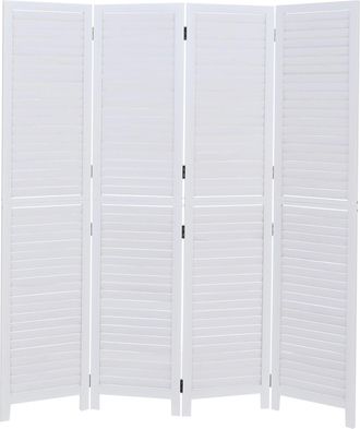 Hhg [nunca Usado] Biombo Hhg-510b, Separador De Ambientes, Mampara De Protecci&oacute;n Visual, Madera De Paulownia Vintage, 180 X 161 Cm, Blanco Desgastado