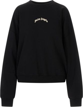 Palm Angels Curved Logo Loose Crop Crew - Dames - Sweatshirts - Zwart - XS - Katoen - Hoodies & sweatvesten