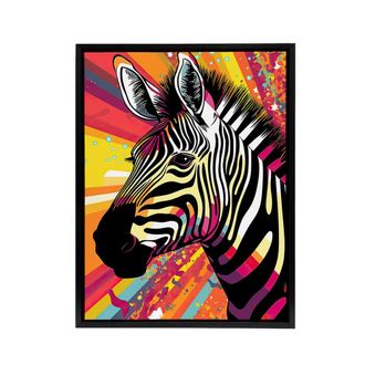Artery8 Zebra Colourful Rainbow Stripes Portrait Framed Canvas Wall Art Print in Orange | Size: W24 x H32