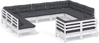vidaXL Muebles De Jard&iacute;n 11 Pzas Y Cojines Blanco Madera Maciza Pino Vidaxl