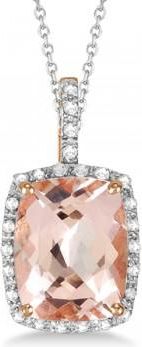 Allurez Diamond and Cushion Morganite Pendant Necklace 14k Rose Gold (2.61ct)