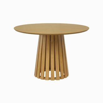 Sweeek Mesa De Comedor Redonda De Madera De Hevea Con Chapa De Roble, 4 Plazas