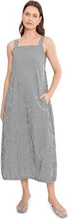 Eileen Fisher Organic Cotton Pucker Check Lantern Dress Womens Dress Black White : XL, Cotton/Elastane/Seersucker
