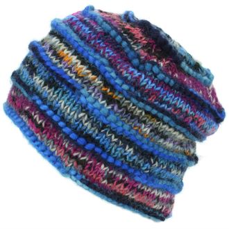 Loud Elephant Chunky Ribbed Wool Knit Beanie Hat with Space Dye Design - Electric Blue