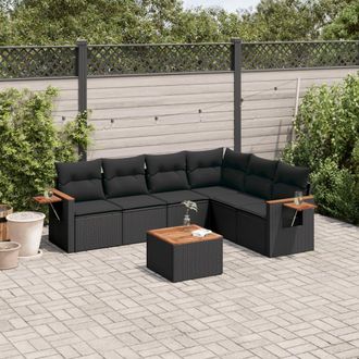 vidaXL Set De Comedor De Jard&iacute;n 7 Pzas Y Cojines Rat&aacute;n Sint&eacute;tico Negro Vidaxl