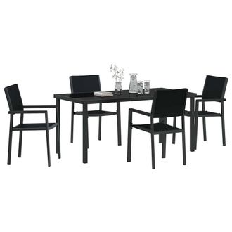 Berkfield Home Durable 4 Piece Garden Dining Set Black Poly Rattan