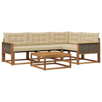 vidaXL Conjunto De Sof&aacute;s De Exterior Con Coj&iacute;n 5 Pcs Natural Y Beige Vidaxl