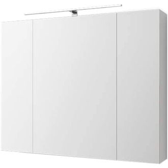ML Design Ml-design Armario Con Espejo De Ba&ntilde;o Con Iluminaci&oacute;n Led 90x72x15 Cm Blanco Mueble Colgante De Pared Con Interruptor De Luz 3 Puertas Y 6 Estantes De 