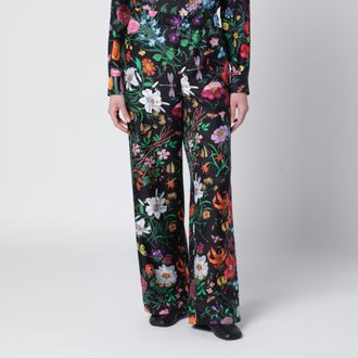 Gucci Silk Twill Trousers With Flora Print