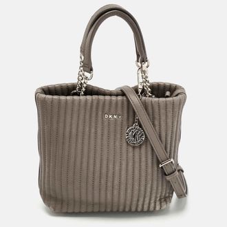 DKNY Dkny Grey Stripe Leather Gansevoort Tote
