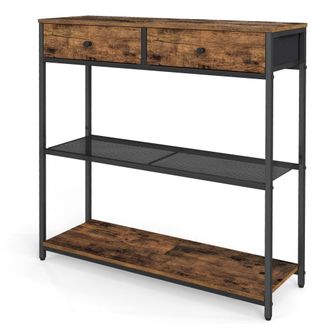 Vasagle Mesa de entrada estrecha con 2 cajones de tela de color marr&oacute;n y negro