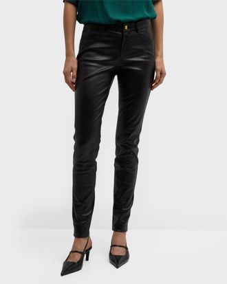 Lafayette 148 New York Mercer Mid-Rise Leather Skinny Jeans