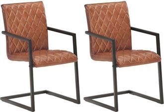 vidaXL Sillas Voladizas De Comedor 2 Unidades Cuero Aut&eacute;ntico Marr&oacute;n Vidaxl