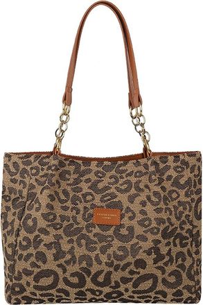 Generic Women Leopard Print Fashion Shoulder Bag Large Capacity Casual Tote Handbag Zipper Closure Stylish Shoulder Purse Chic Hobo Bag (Brown)