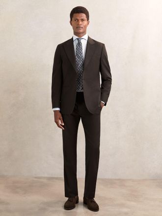 Reiss Chocolate Brown Classic-fit Wool-blend Suit Trousers, 32