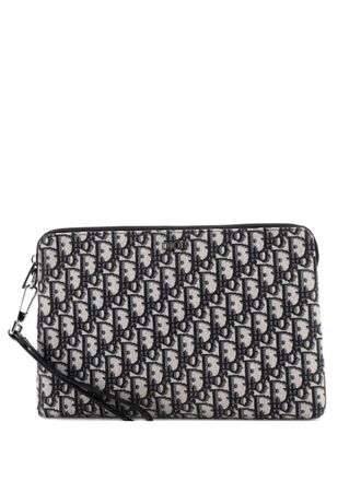 Dior Wristlet Oblique Canvas clutch bag - women - Canvas - One Size - Blue