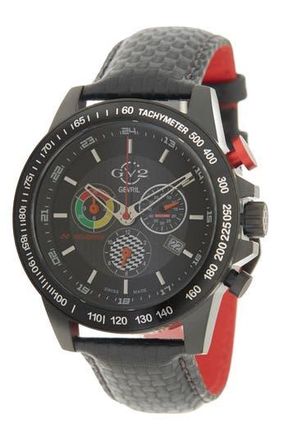 Gevril Group Mens GV2 Scuderia White Dial Black Leather Chronograph Date Watch, 45mm in Black/black/black at Nordstrom Rack