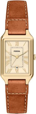 Fossil Raquel Leather Strap Watch, 23mm x 38mm in Gold/tan at Nordstrom