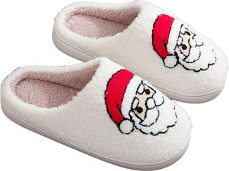 Generic Christmas Cotton Slippers for Men and Women Plush Soft Soles Cozy Warm Lightweight Home Winter Fleece Slippers Father Christmas 2/2.5 UK