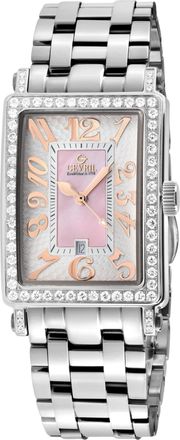 Gevril Group Ave of Americas Mini Stainless Steel Diamond Case, Pink MOP Dial Swiss Quartz Watch