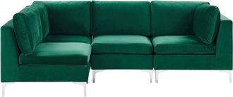 Beliani Sof&aacute; Esquinero 4 Plazas De Terciopelo Verde Derecho Asiento Patas Metal Glamour Evja