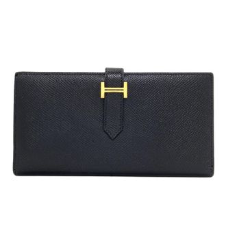 Herm&egrave;s Black Epsom Leather Long Wallet (Bi-Fold) (Pre-Owned)