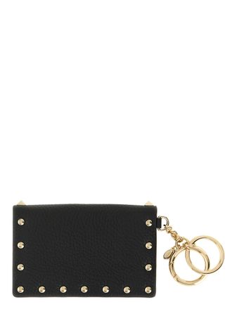 Valentino Garavani Rockstud-Studded Calfskin Card Case - Black