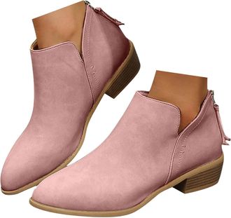 Generic Ladies Ankle Boots Ladies Cowboy Boots Fashion Chunky Heel Winter Ankle Booties Cowboy Boot with Back Zipper Fall Winter PU Leather Western Short Boot