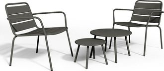 Vente-Unique Sal&oacute;n de jard&iacute;n de metal - 2 sillones bajos apilables y mesas apilables - Gris antracita - MIRMANDE