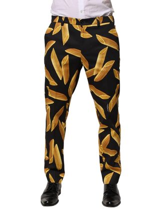 Dolce & Gabbana Mens Pasta Print Silk Trousers - Black - Size EU 52 (Mens)