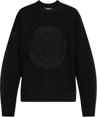 Versace Cable Knit Medusa Embroidered Sweater, Brand Size 48 ( US Size 38 )