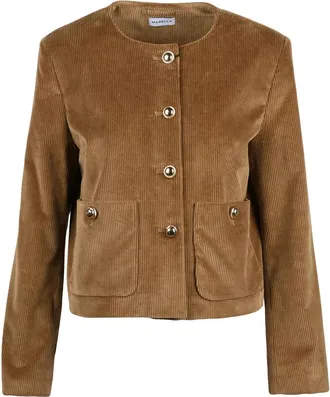 Marella Brown Corduroy Jacket with Velvet Details and Jewel Buttons