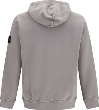 Stone Island Mens Cotton Hoodie With Zip And Compass Logo Grey Sweatshirts Sweater