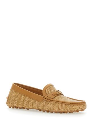 Tod's Womens Loafers Raffia Beige Polyamide